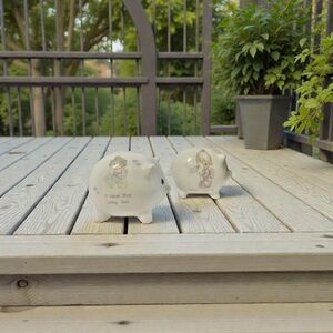 VTG (2) Precious Moments Collection - 1986 & 1989 - Porcelain Piggy Banks